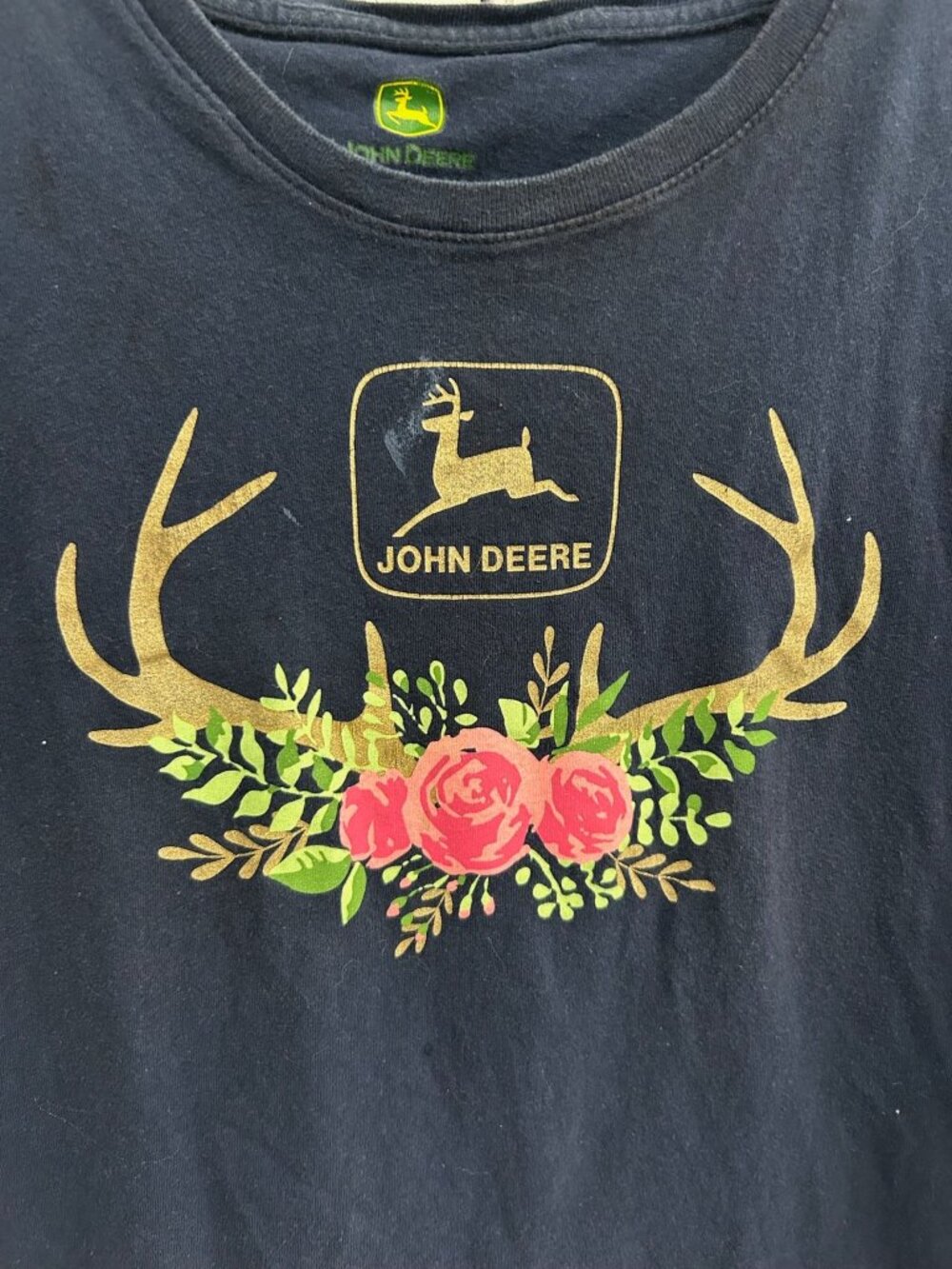 John Deere Large Navy T-Shirt Floral Antler Graphic Cotton Cottagecore Pastoral - Picture 4 of 10